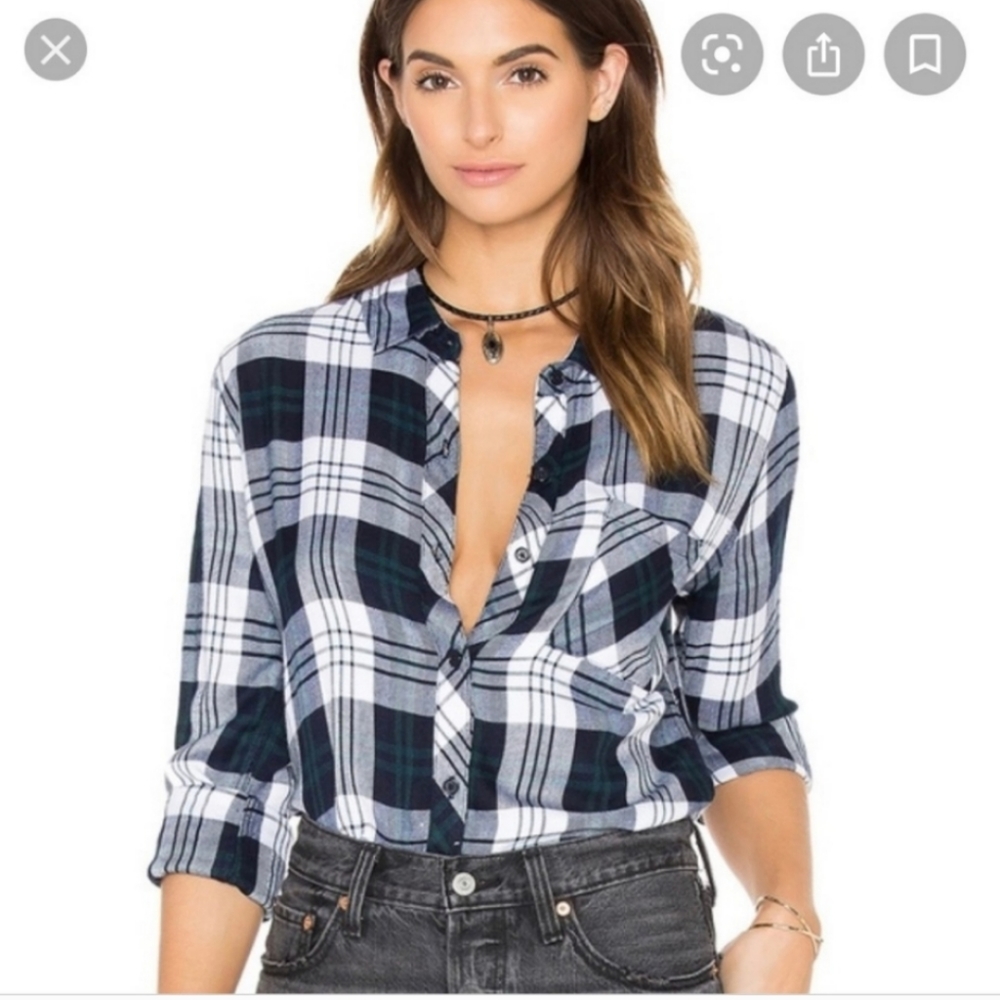 Rails rayon plaid top